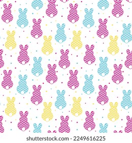 Seamless Pattern of Colorful Easter Bunny with Chevron and Dot- Easter Vector Design