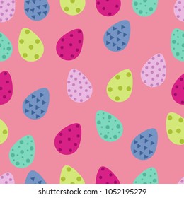 Seamless pattern of colorful Easter eggs on a pink background