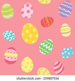 Seamless pattern with colorful easter eggs in pink background.