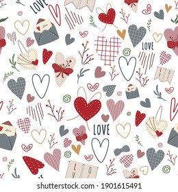 Seamless pattern with colorful elements. White background.