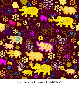 Seamless pattern with colorful elephants