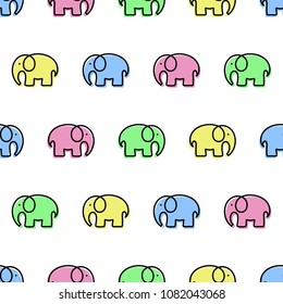 Seamless pattern with colorful Elephants. Cartoon background. Vector illustration.