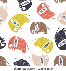 Seamless pattern with colorful elephants. Creative childish texture. Great for fabric, textile Vector Illustration