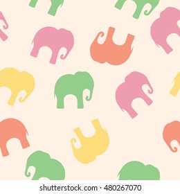Seamless pattern with colorful elephants for textile, book cover, packaging.