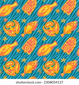 seamless pattern with colorful exotic fish