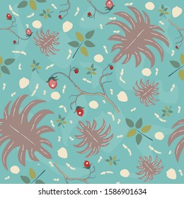 Seamless Pattern with colorful exotic leaves. Vector Illustration