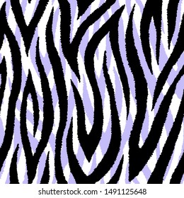 Motif harmonieux avec une empreinte de fourrure de zèbre exotique colorée. Texture sauvage de peau animaliste.
