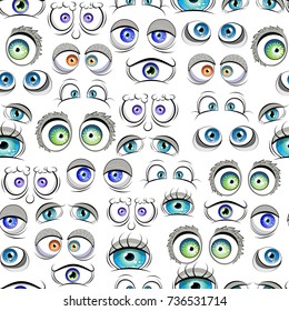 Seamless pattern of colorful, expressive eyes monsters.