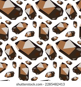 Seamless pattern with colorful fabulous gemstone crystals. Precious stones, crystals, diamonds. Vector background. Printing on textiles and paper cartoon drawings. Gift wrapping, bed. Smoky quartzite