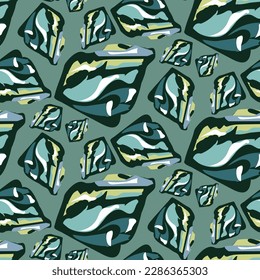 Seamless pattern with colorful fabulous gemstone crystals. Precious stones, crystals, diamonds. Vector background. Printing on textiles and paper cartoon drawings. Gift wrapping. Labradorite for sleep