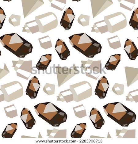Seamless pattern with colorful fabulous gemstone crystals. Precious stones, crystals, diamonds. Vector background. Printing on textiles and paper cartoon drawings. Smoky quartzite and selenite. Sleep