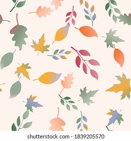 Patrón sin foco con hojas de otoño coloridas sobre el fondo de la luz. Elegante estilo vintage. Fondo otoñal con follaje colorido. Ilustración vectorial para papel textil, de impresión, de envoltura.