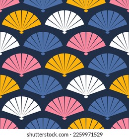 Seamless pattern with colorful fans. Japanese elements seamless pattern
