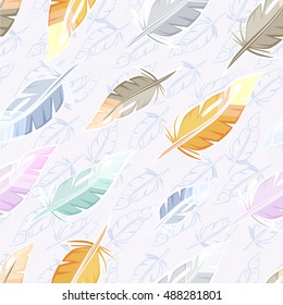 Seamless pattern with colorful Feather in vector