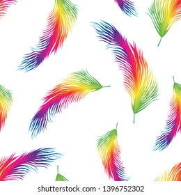 Seamless pattern of colorful feathers