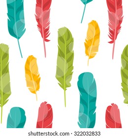 Seamless pattern with colorful feathers for design