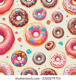 Seamless pattern of colorful and festive donuts vector illustration of donut celebration