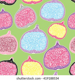 Seamless pattern with colorful  figs. Vector hand drawn texture. Looks great on textile, wrapping, etc.