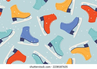 seamless pattern with colorful figure ice skates and snow- vector illustration