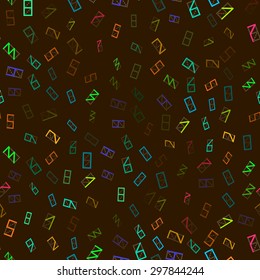 Seamless pattern of colorful figures. Brown background. Vector eps 10.