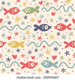 Seamless pattern with colorful fish.