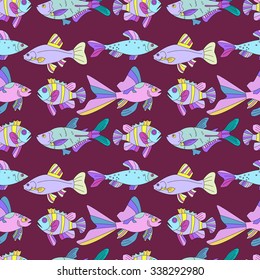 Seamless pattern with colorful fish. 