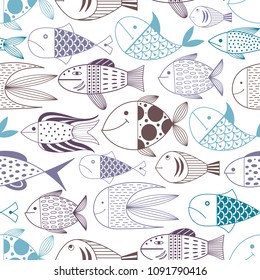 Seamless pattern from colorful fish. Children's cheerful background