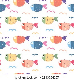 Seamless Pattern of Colorful Fish Design on White Background