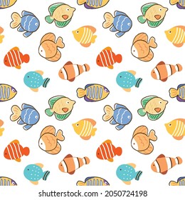 Seamless Pattern with Colorful Fish Illustration Design on White Background