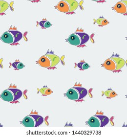 Seamless pattern with colorful fish on a white background
