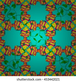 Seamless pattern with colorful fish on blue background. Vector illustration.