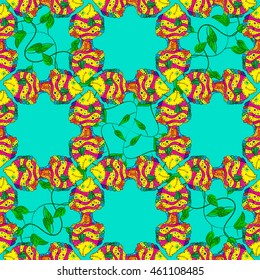 Seamless pattern with colorful fish on blue background. Vector illustration.