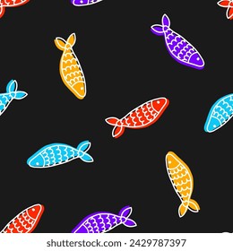 Seamless pattern with colorful fish and white outline