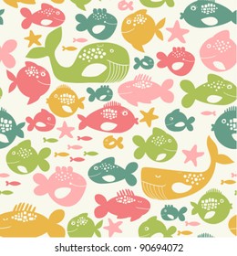 seamless pattern with colorful fishes