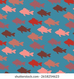 seamless pattern with colorful fishes on turquoise background marine backdrop with red fish