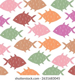 seamless pattern with  colorful fishes on white background