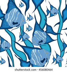 Seamless pattern with colorful fish.Vector nautical print.Textile texture