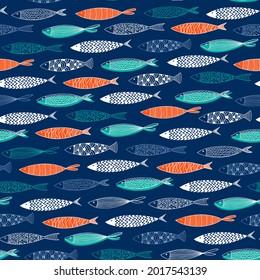 Seamless pattern with colorful fish.Vector texture