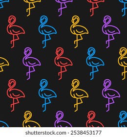 Seamless pattern with colorful flamingo