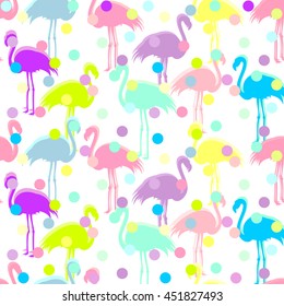 Seamless pattern with colorful flamingo. Vector