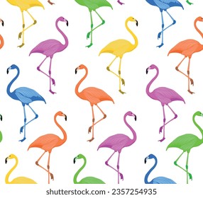 Seamless pattern of colorful flamingos, vector design for fabric, cover, background, wallpaper designs