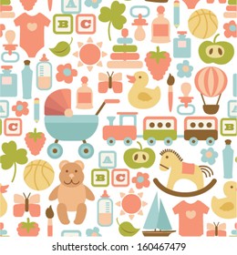 seamless pattern with colorful flat baby icons