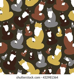 Seamless pattern with colorful flat cats. Fun illustration for pet products and other. Vector endless pattern with animals.