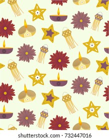 Seamless  pattern with colorful flat Diwali objects. Vector illustration.