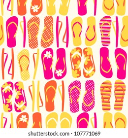 Seamless pattern with colorful flip flops.