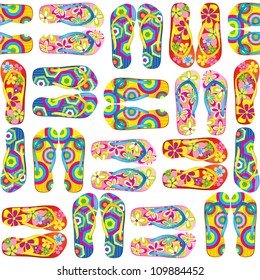Seamless pattern with colorful flip flops.