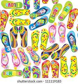 Seamless pattern with colorful flip flops.