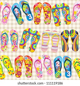 Seamless pattern with colorful flip flops.