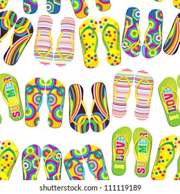 Seamless pattern with colorful flip flops.
