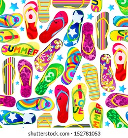 Seamless pattern with colorful flip flops./  Beach Sandals 